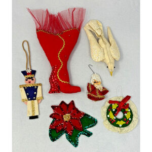 Vtg lot of BUCILLA Felt Christmas Ornament Beaded Sequins MCM Dove‎ Soldier